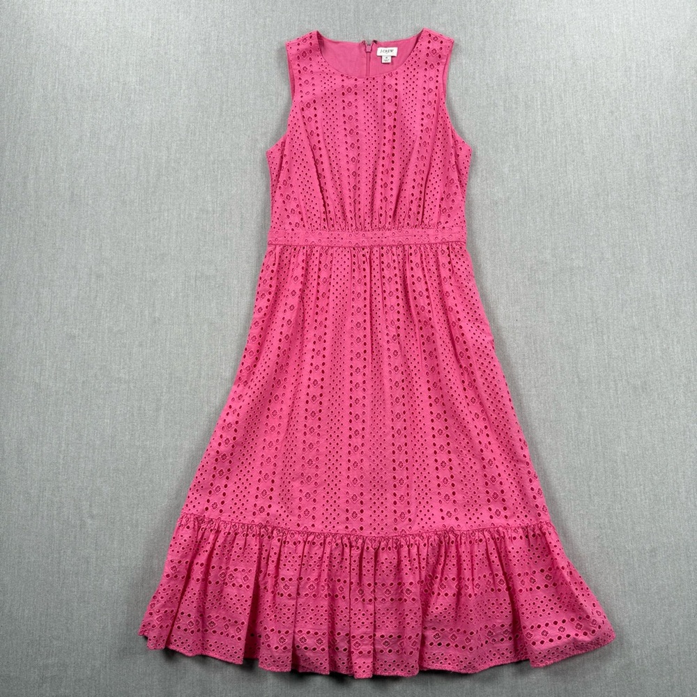 J.Crew Pink‎ Eyelet Sleeveless Midi Dress with Ruffle Hem Size 4